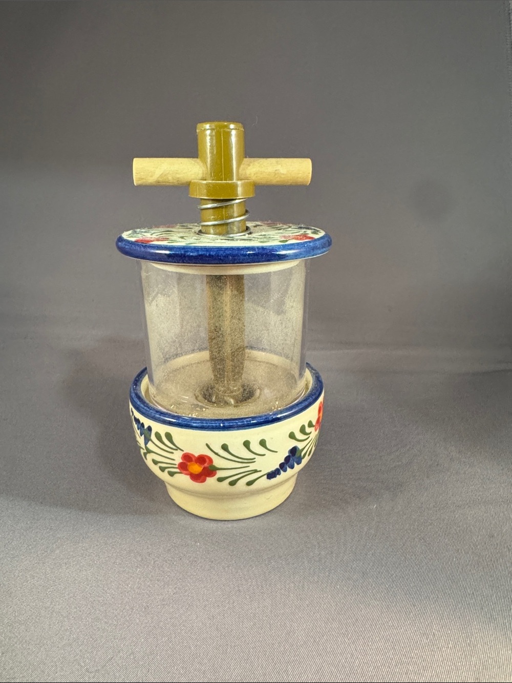 Hand-Painted Ceramic Herb/Butter Press - Cream with Blue & Floral Accent